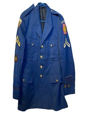 Vintage Culver US Army JROTC Blue Dress Uniform Coat Jacket Size 39L Patches